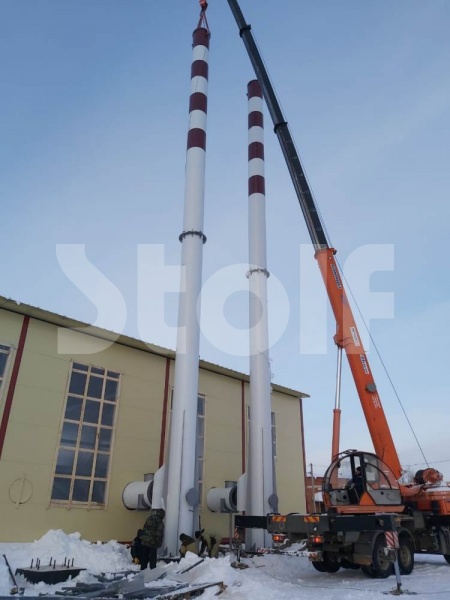 Установка самонесущих промышленных дымоходов ТДСУ-25м-800х1-1в, 25 метров, Ду 800 мм