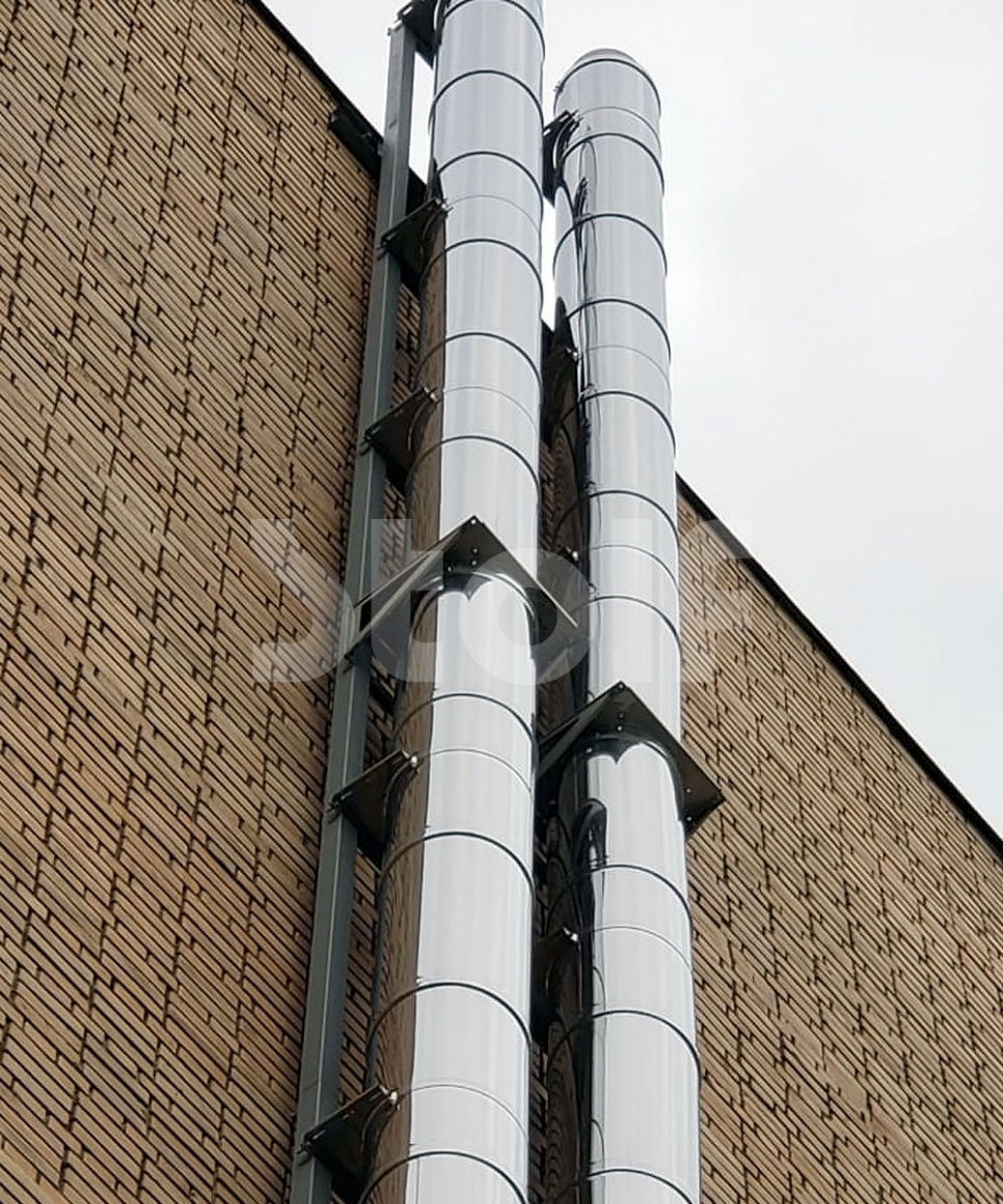 Фасадная дымовая труба с зеркальным покрытием Aisi 430 и теплоизоляцией